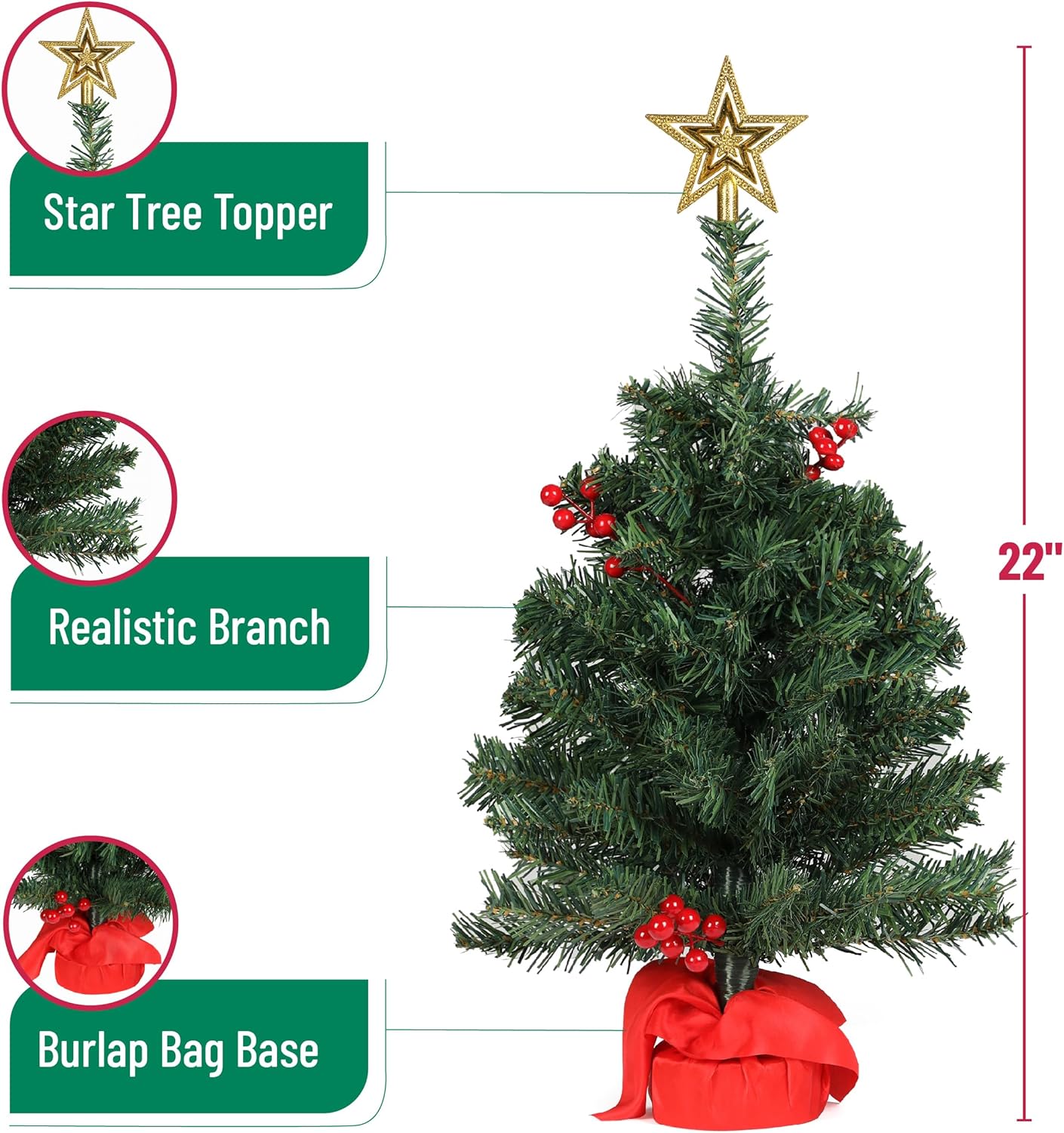 Mr. Pen- Mini Christmas Tree with 35 LED Lights, 22", Table Top Christmas Tree Small Christmas Tree with Lights