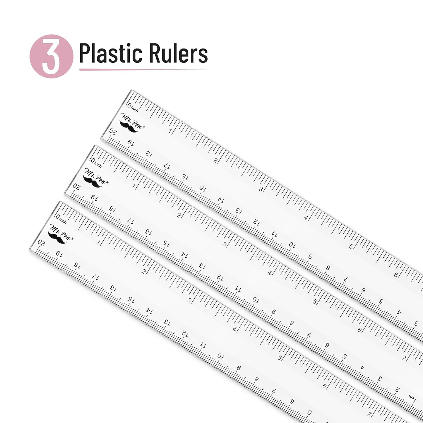 Plastic Ruler 8 Inch, 3 Pack, Clear, Metric & Imperial