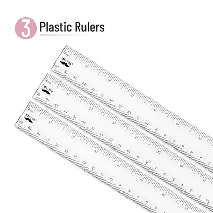 Plastic Ruler 8 Inch, 3 Pack, Clear, Metric & Imperial
