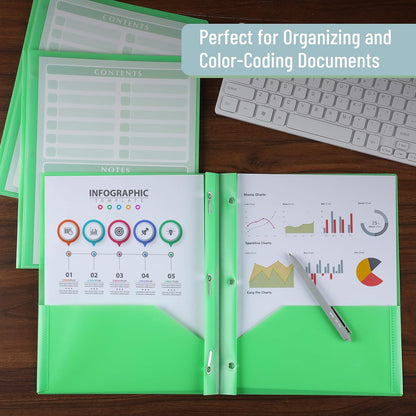 Mr. Pen- Plastic Folders with Pockets and Prongs, 24 Pack, Letter Size, Green, Flexible Plastic Folders with Prongs