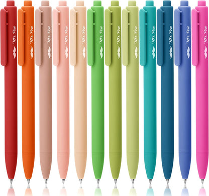 Cute Retractable Gel Pens, 12 Pack, Colored Ink, Fine Point 0.7mm