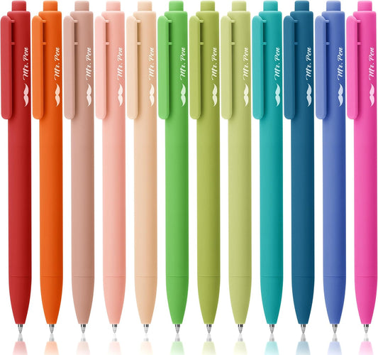 Cute Retractable Gel Pens, 12 Pack, Colored Ink, Fine Point 0.7mm