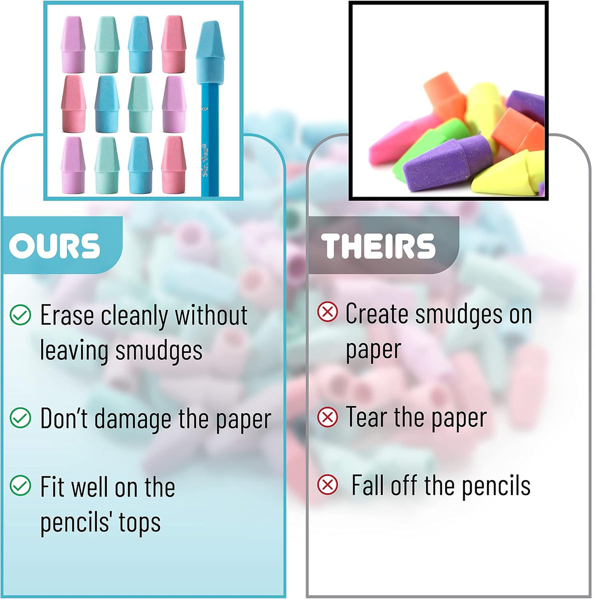 Mr. Pen- Pencil Top Erasers, 120 Pack, Latex-Free, No-Smudge