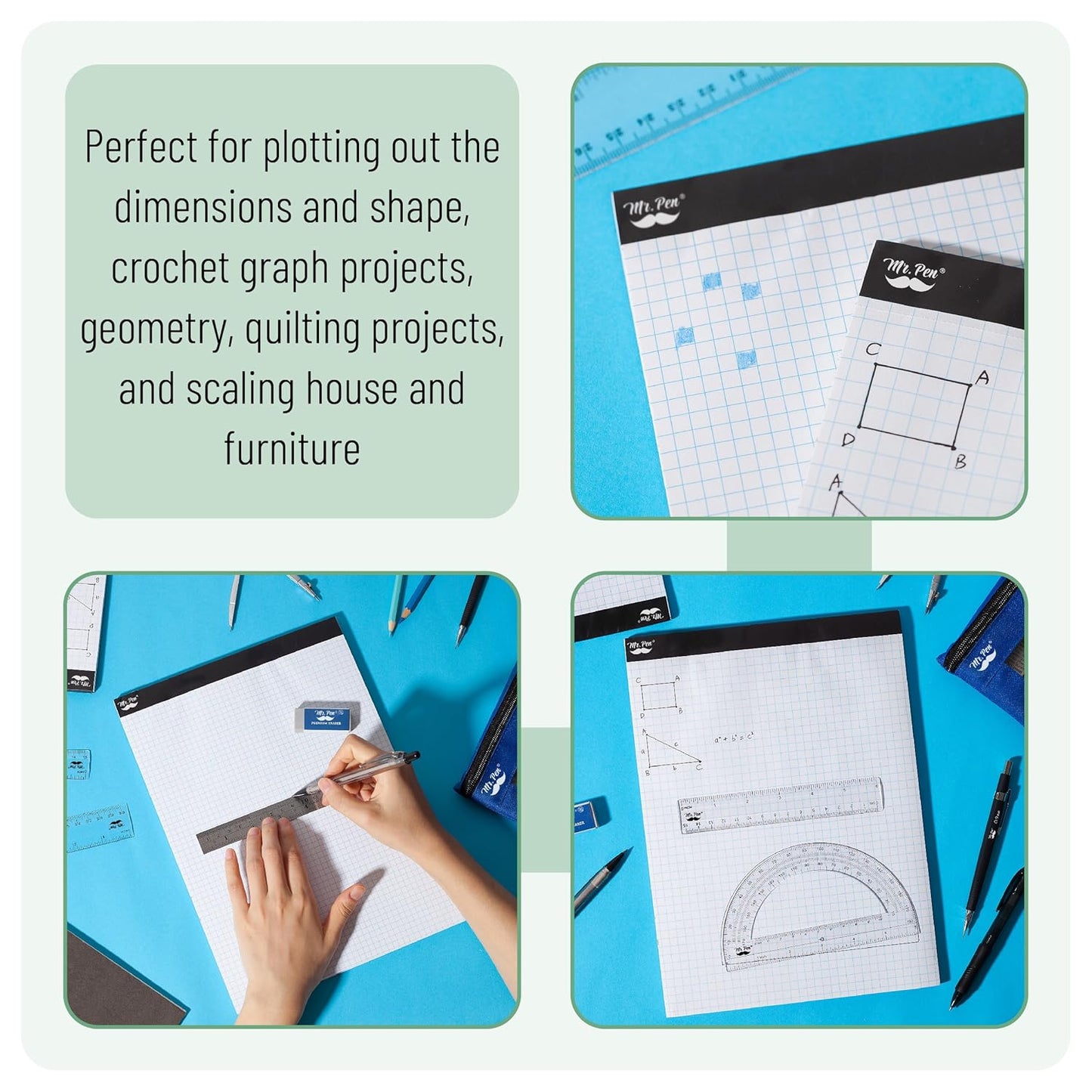 Bulk Graph Paper 8.5x11, 12 Pack, 30 Sheets Each, 4x4 Grid Paper (4/in)
