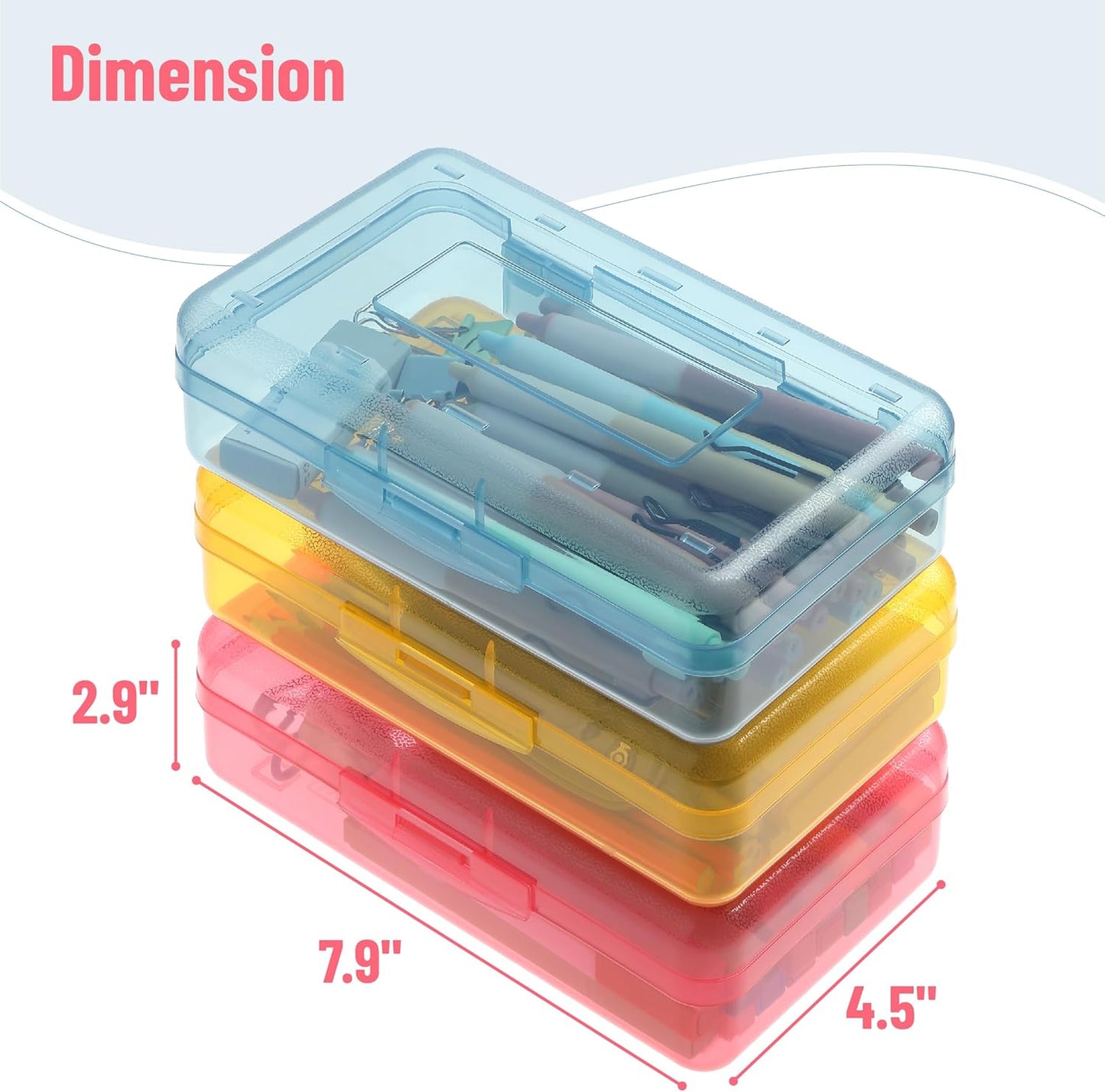 Mr. Pen- Pencil Box, 3 Pack, Assorted Colors, Plastic Pencil Box Case