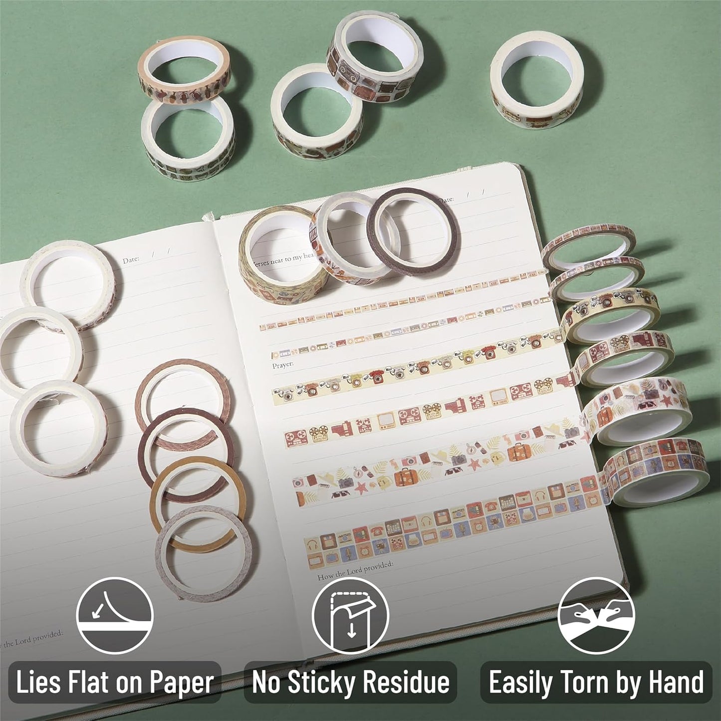 Nostalgic Washi Tape Set, 21 Rolls, Retro Icons, Assorted Widths