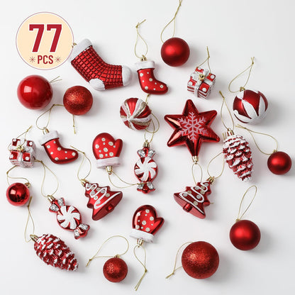 Mr. Pen- Assorted Christmas Ball Ornaments Set, 77 pcs, Red Christmas Ornaments Set, Shatterproof Christmas Ornaments