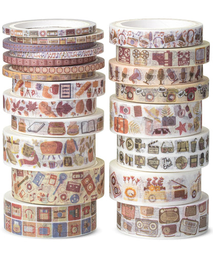 Nostalgic Washi Tape Set, 21 Rolls, Retro Icons, Assorted Widths