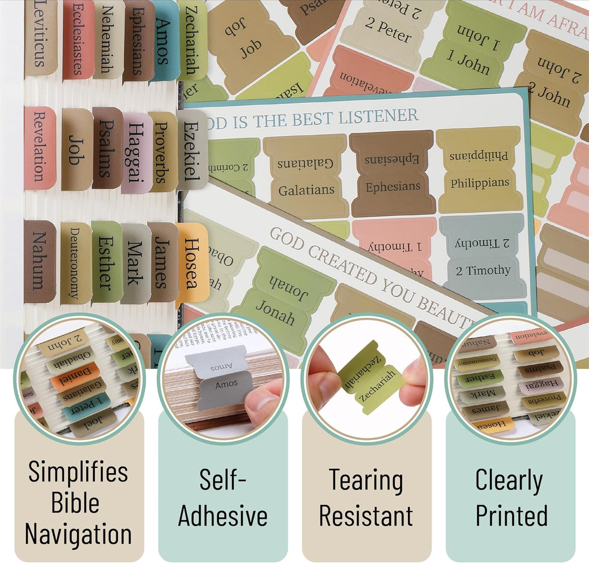 Mr. Pen- Bible Tabs, 75 Tabs, Boho Style, Laminated Bible Tabs for Women and Men