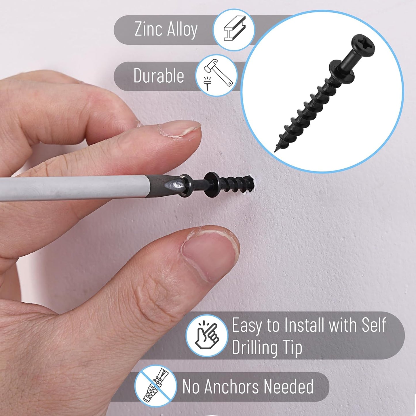 Mr. Pen- Bear Claw Hangers, 50 Pack, Black, 4-in-1 Hanging Screws for D-Rings