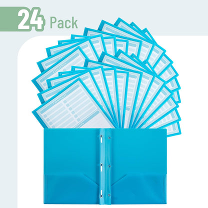 Mr. Pen- Plastic Folders with Pockets and Prongs, 24 Pack, Letter Size, Blue, Flexible Plastic Folders with Prongs