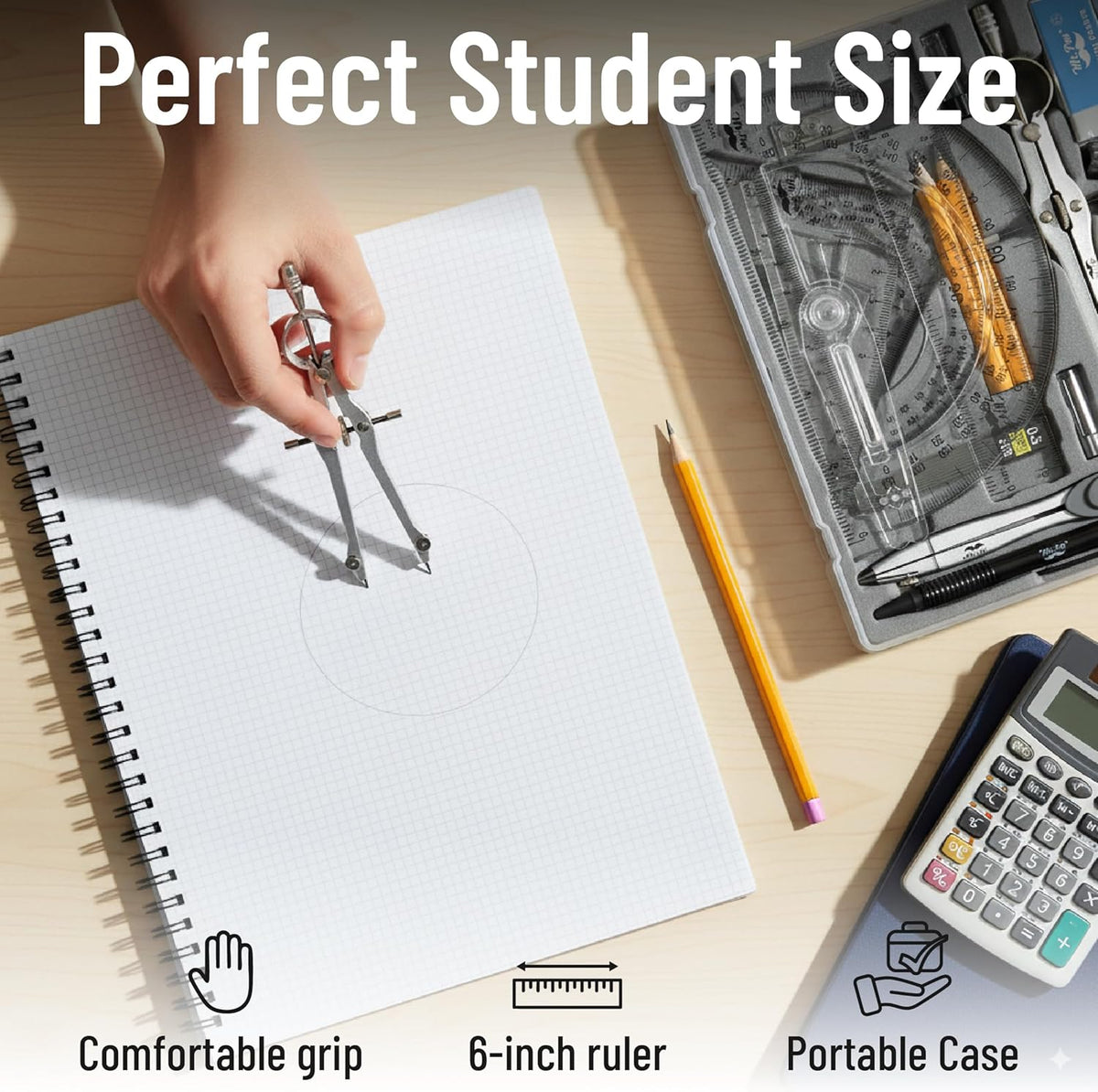 Mr. Pen- Geometry Set, 15 pcs, Blue, 6 Inch Swing Arm Protractor, Divider, Set Squares, Ruler