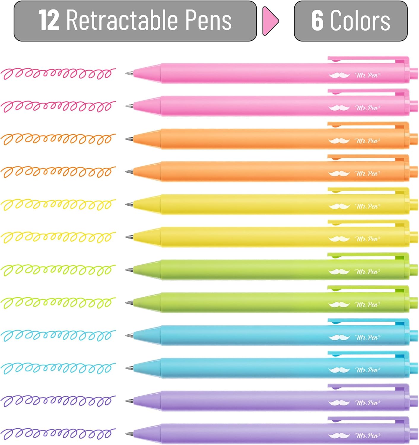 Mr. Pen- Retractable Gel Pens, 12 Pack, Bright Color Ink Gel Pens, Gel Pens Fine Point, Retractable Pens, Cute Pens, Gel Ink Pens