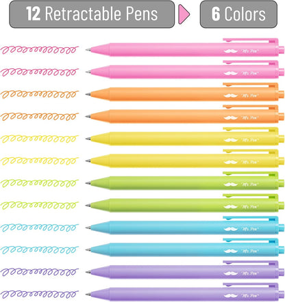 Mr. Pen- Retractable Gel Pens, 12 Pack, Bright Color Ink Gel Pens, Gel Pens Fine Point, Retractable Pens, Cute Pens, Gel Ink Pens