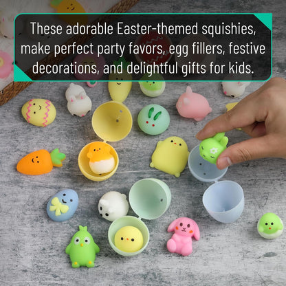 Easter Squishy Toys for Kids, 48 Pack, 24 Designs, Mochi