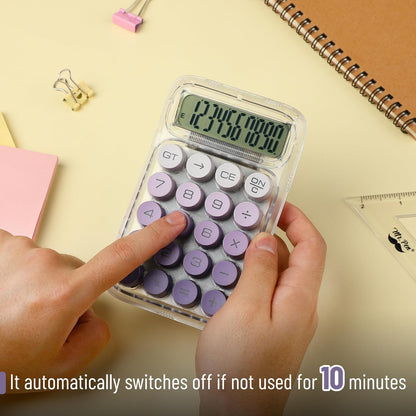 Mr. Pen- Mechanical Switch Calculator, 10 Digits, Purple Calculator, Transparent Body, Large LCD Display