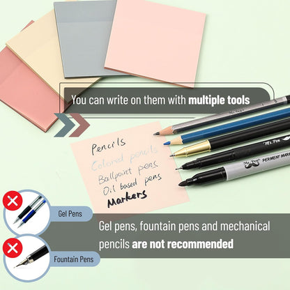 Mr. Pen- Transparent Sticky Notes, 3x3, 200 Sheets, Vintage Colors