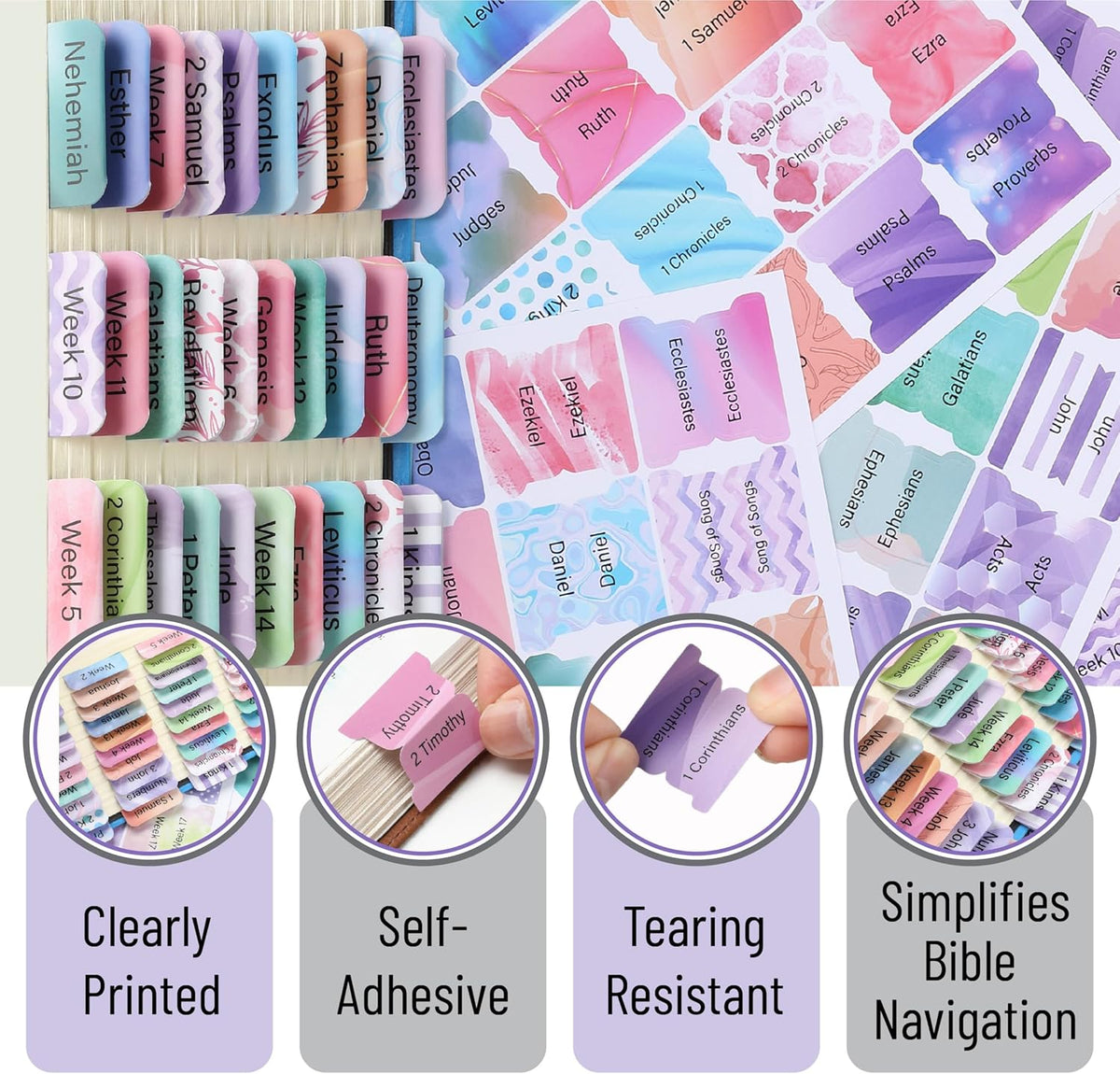 Mr. Pen- Bible Tabs, 120 pcs, Dreamy Tapestry, Laminated Bible Tabs for Women and Men, (90 Book Tabs and 30 Blank Tabs)