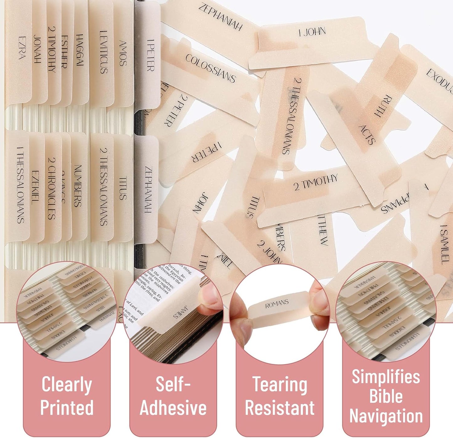 Mr. Pen- Bible Tabs, 75 Tabs, Transparent Cappuccino Laminated Bible Tabs for Women and Men, Bible Tabs for Study Bible Index Tabs, Bible Labels Tabs