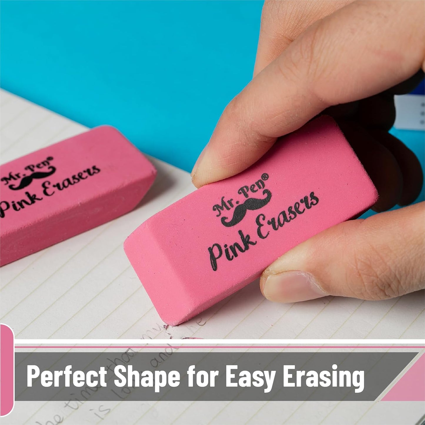 Classic Pink Pencil Erasers, 36 Pack, Large Block Erasers