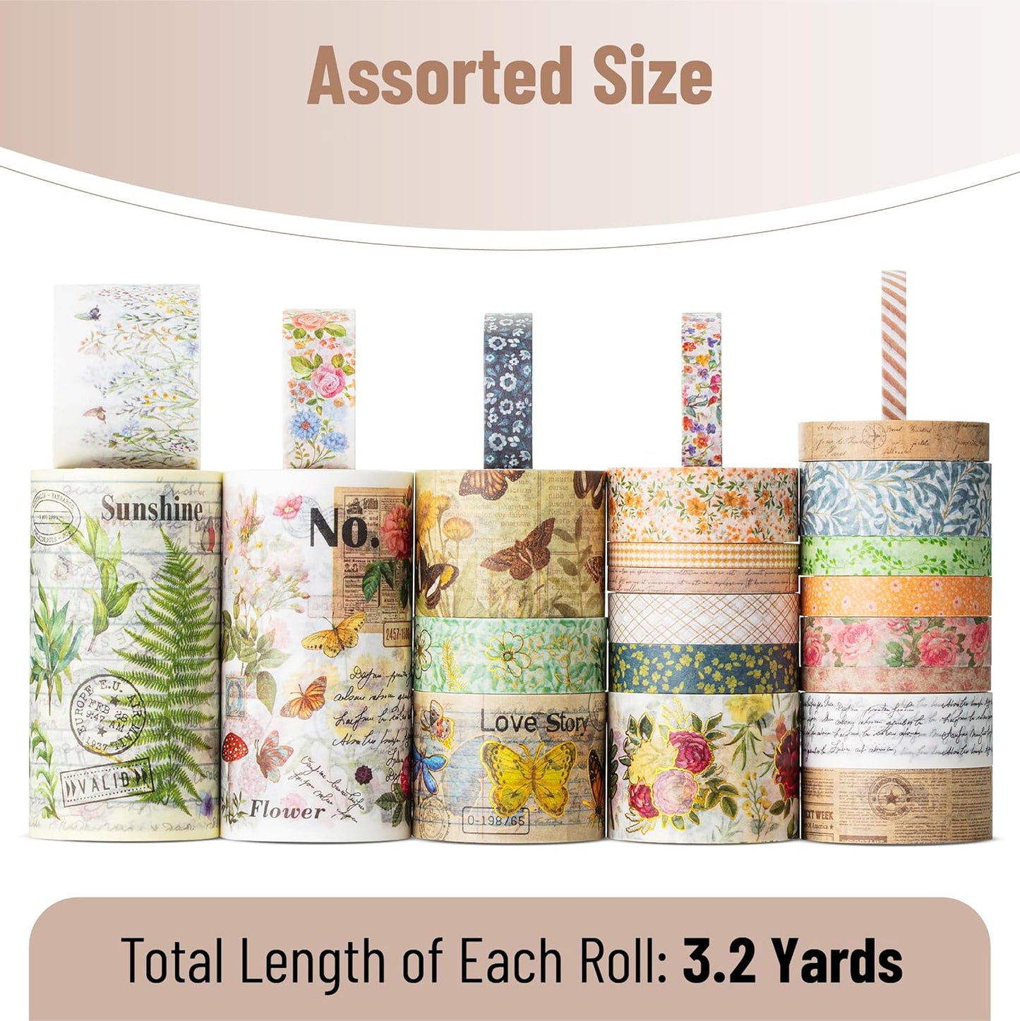 Flower Washi Tape Set, 24 Rolls, Vintage Botanical & Butterfly