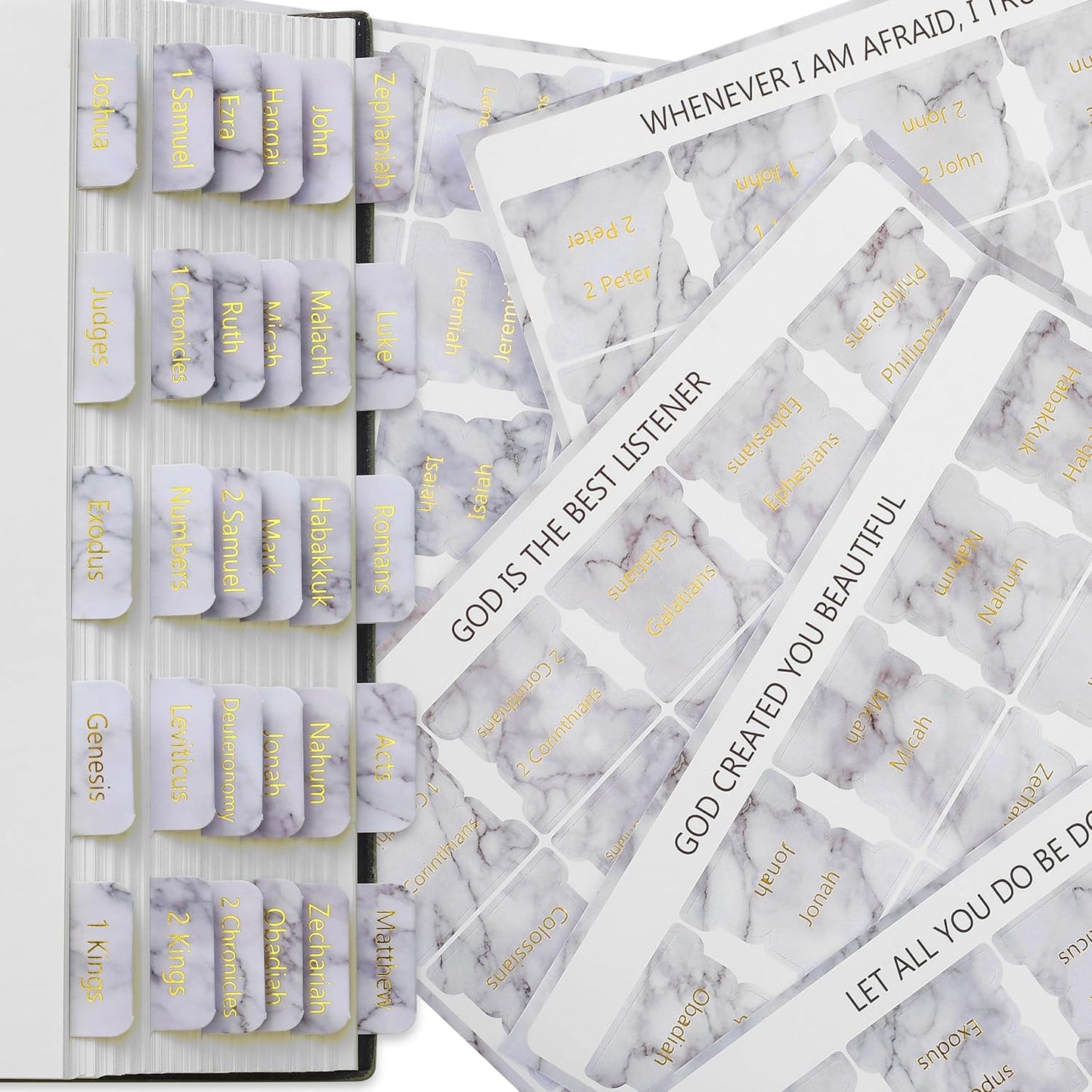 Bible Tabs, 75 Tabs, Marble Design, Gold Foil Lettering, Laminated Bible Tabs for Women and Men, Bible Tabs for Study Bible Index Tabs, Bible Book Tabs, Bible Labels Tabs