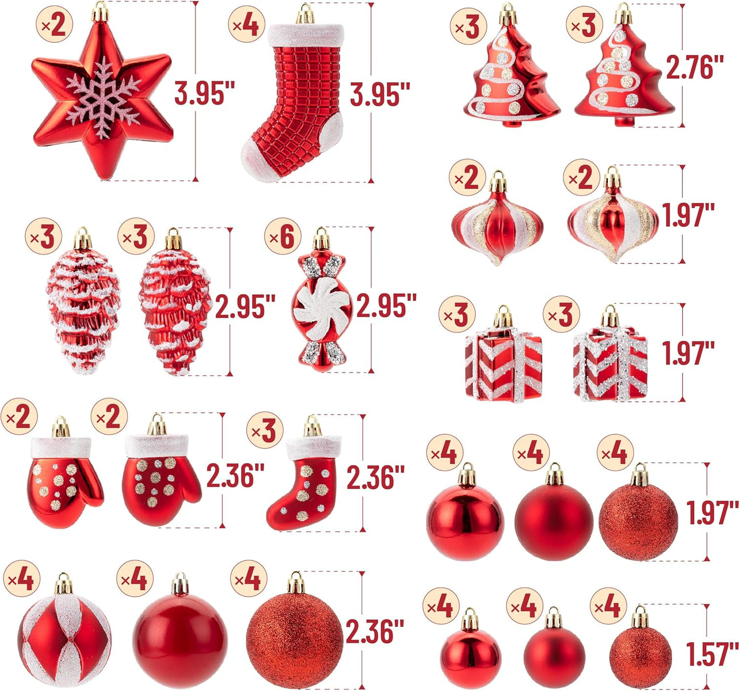 Mr. Pen- Assorted Christmas Ball Ornaments Set, 77 pcs, Red Christmas Ornaments Set, Shatterproof Christmas Ornaments