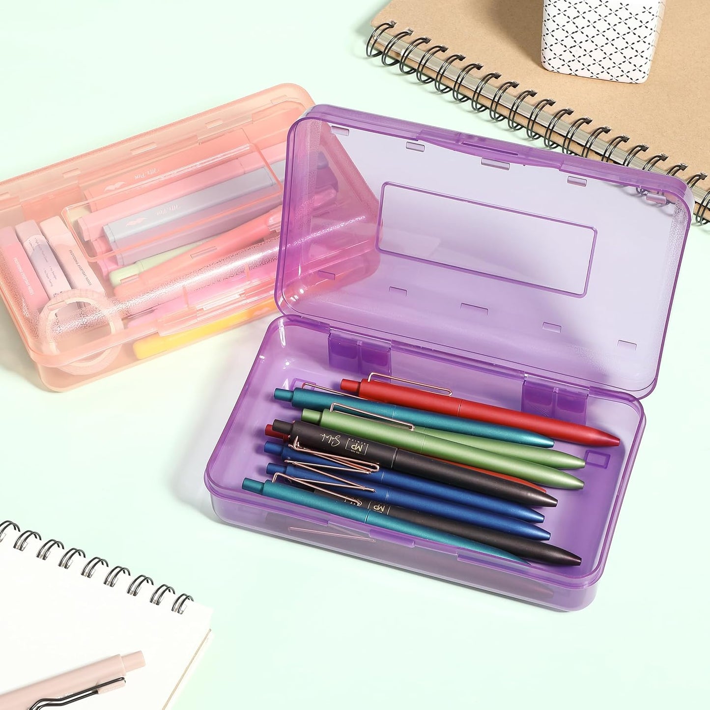 Mr. Pen- Pencil Box, 2 Pack, Purple & Orange, Plastic Pencil Box Case, Pencil Case, Crayon Box