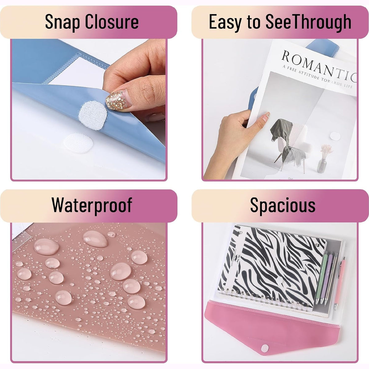 Mr. Pen- Clear Plastic Envelopes with Snap Closure, 20 Pack, A4, Letter Size, Colorful Flaps