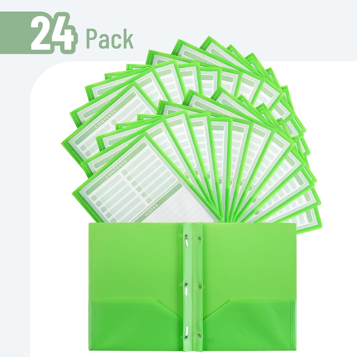 Mr. Pen- Plastic Folders with Pockets and Prongs, 24 Pack, Letter Size, Green, Flexible Plastic Folders with Prongs