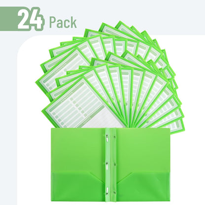 Mr. Pen- Plastic Folders with Pockets and Prongs, 24 Pack, Letter Size, Green, Flexible Plastic Folders with Prongs