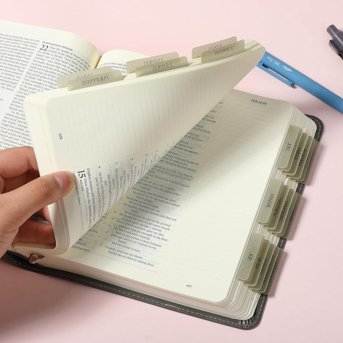 Mr. Pen- Laminated Bible Tabs, 75 pcs, Translucent Olive Green, Easy-to-Read & Apply, Tear Resistant Index Tabs for Women and Men