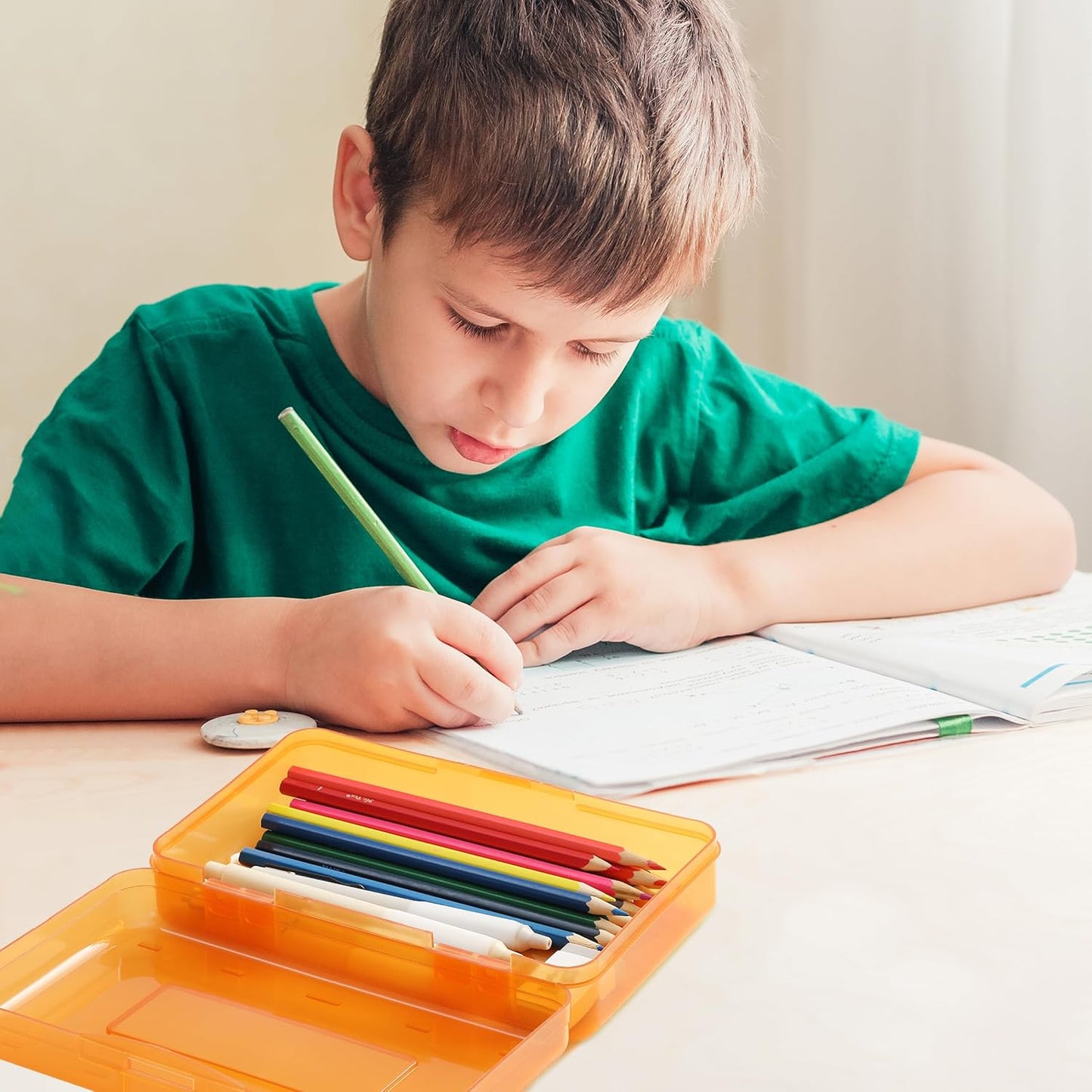 Mr. Pen- Pencil Box, 2 Pack, Green & Orange, Plastic Pencil Box Case, Pencil Case, Crayon Box