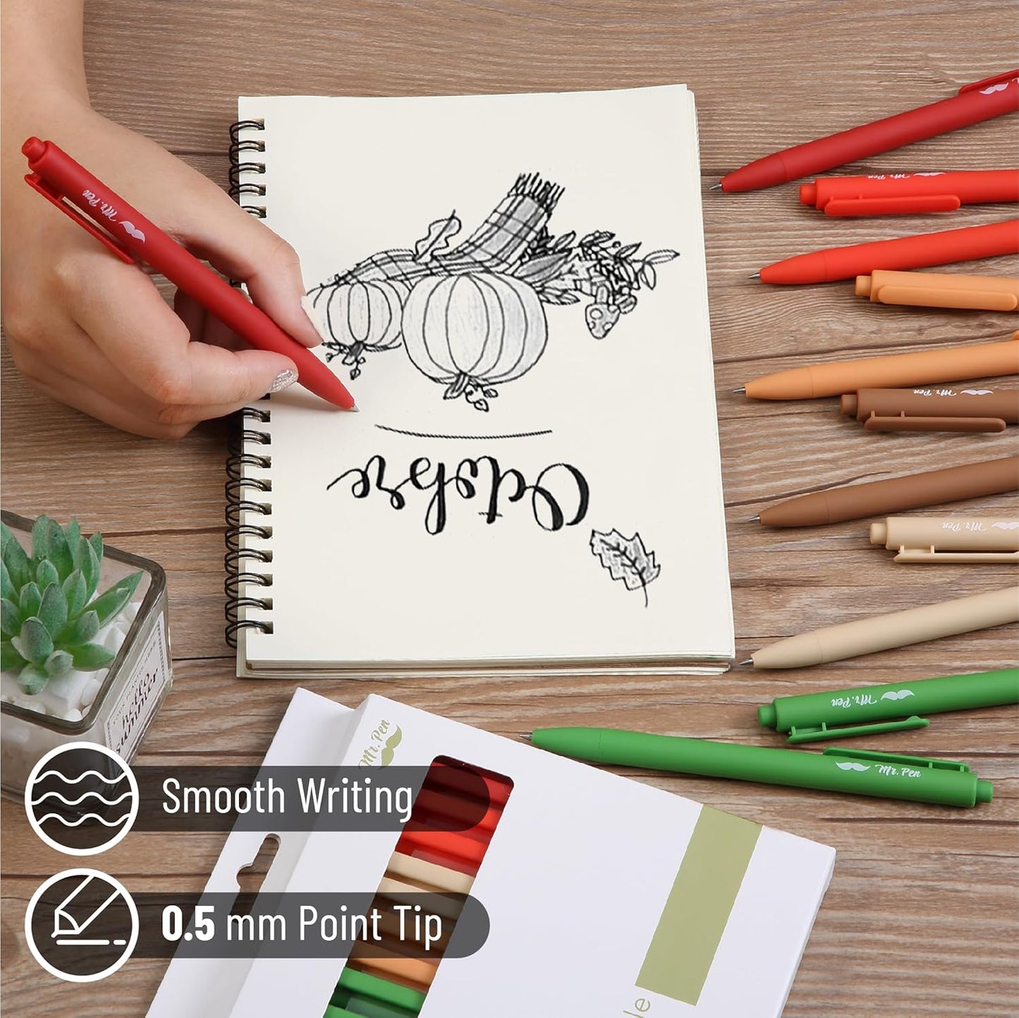 Mr. Pen- Retractable Gel Pens, 12 Pack, Black Ink, Old Mill Color Barrel Gel Pens, Gel Pens Fine Point 0.5mm, Retractable Pens