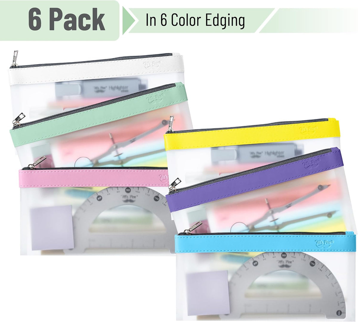 Mr. Pen- Clear Pencil Pouch, 6 Pack, Morandi Color, Pencil Bags, Clear Makeup Pouch