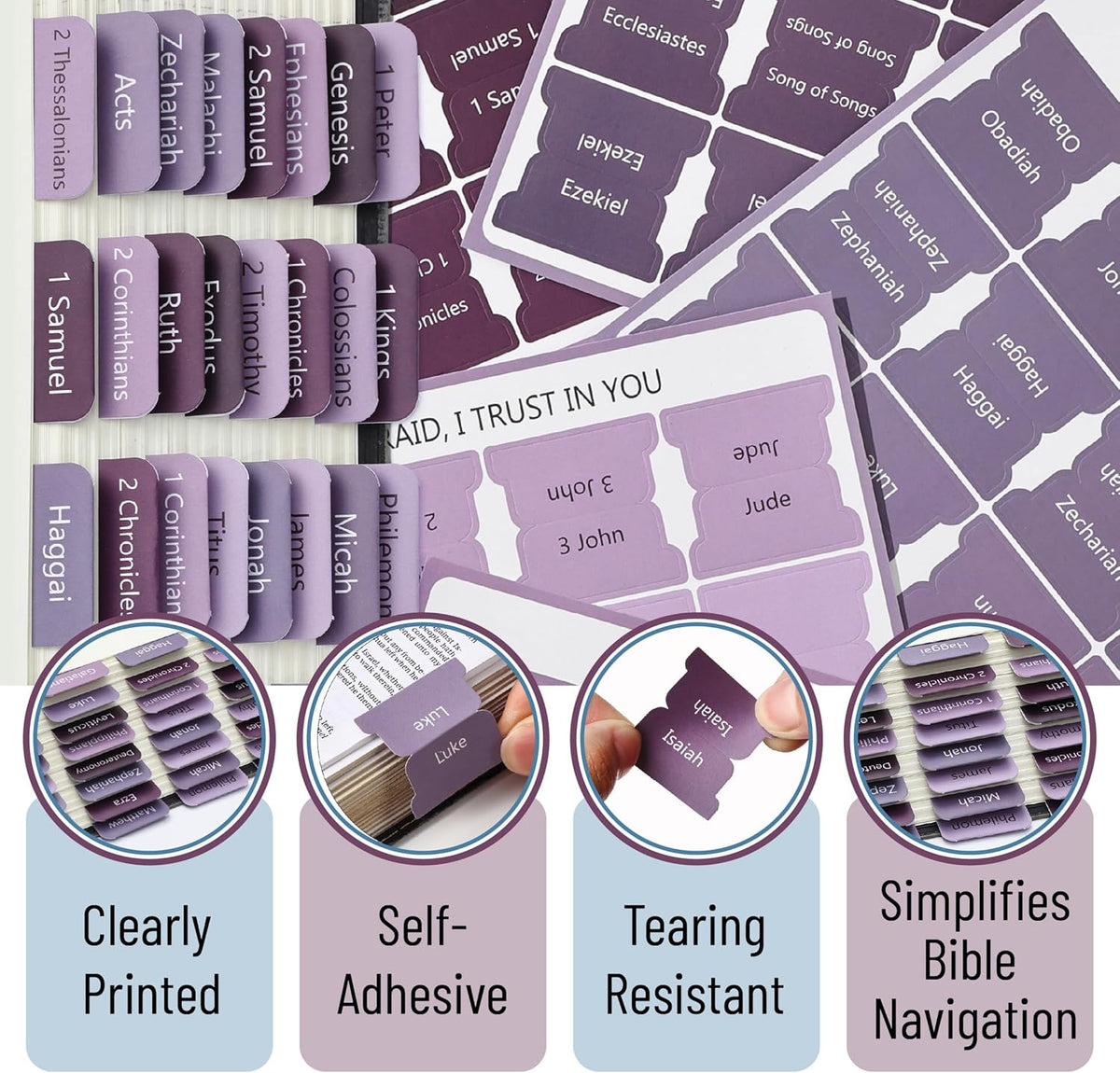 Mr. Pen- Bible Tabs, 75 Tabs, Ethereal Amethyst, Laminated Bible Tabs for Women and Men, Bible Tabs for Study Bible