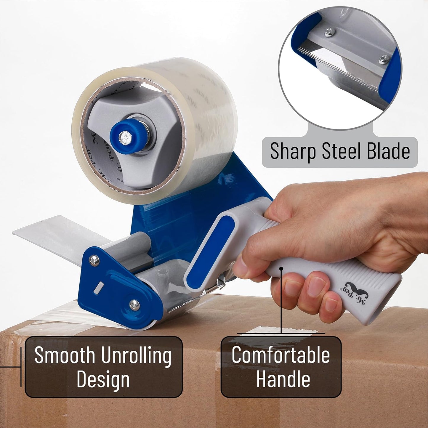 Packing Tape Dispenser Gun 3-Inch, Heavy Duty Packing Tape with Dispenser, 3 inch Packaging Tape Gun, Clear Packing Tape, Tape Gun for Packing Boxes, Moving Tape