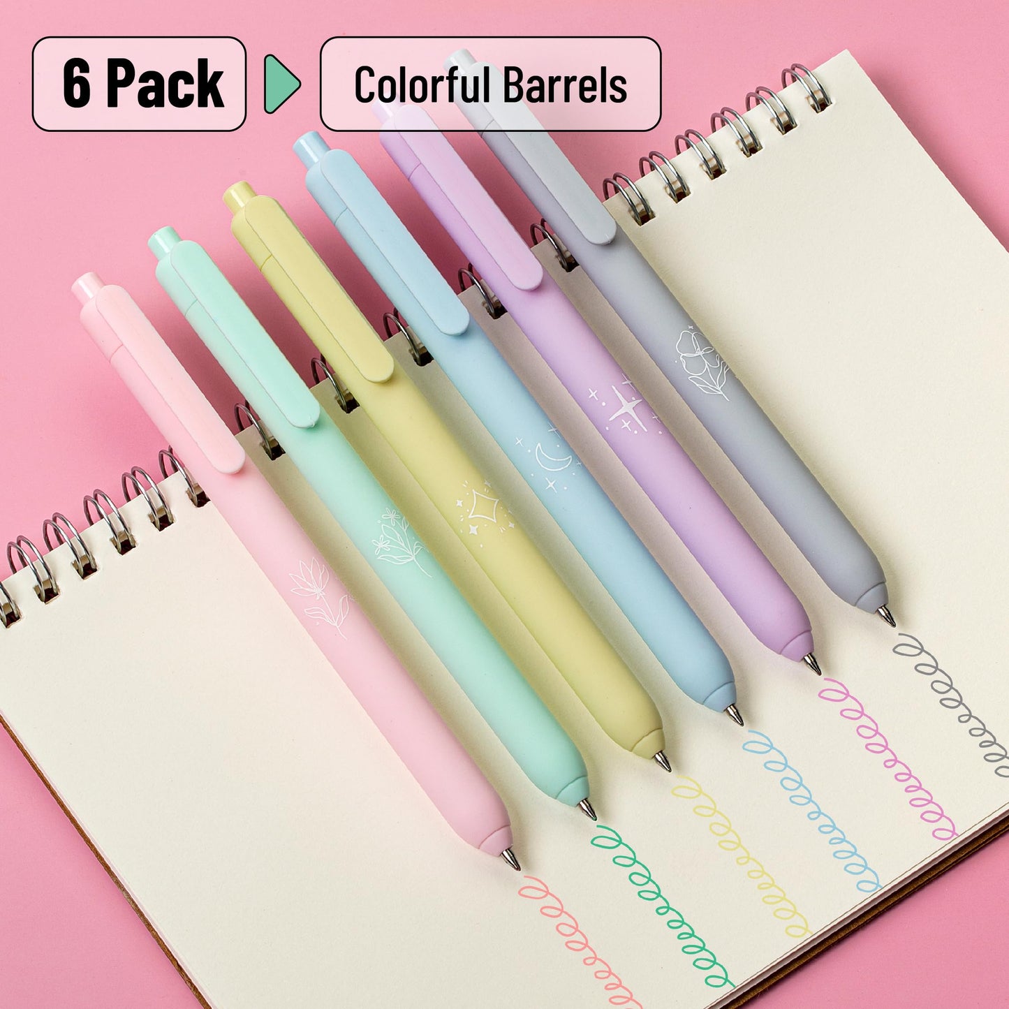 Mr. Pen- Retractable Gel Pens, 6 Pack, Color Ink Gel Pens Fine Point, Pastel Colors, 0.7mm