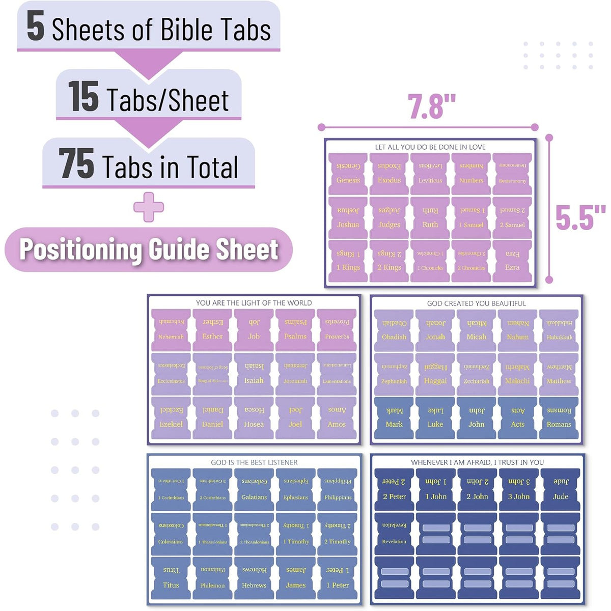 Mr. Pen- Bible Tabs, 75 Tabs, The Roseate Dusk, Gold Foil Embossed Lettering