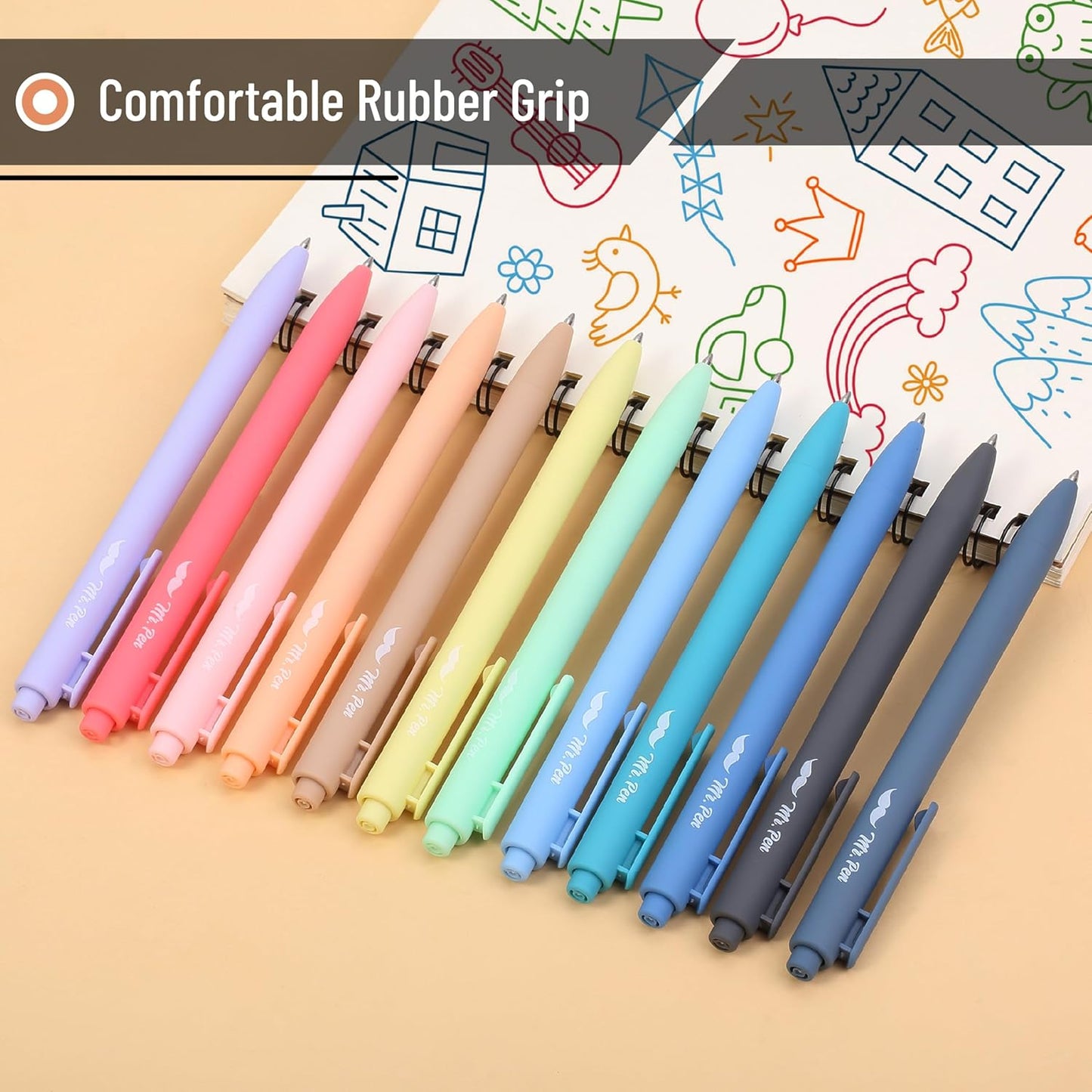 Mr. Pen- Retractable Gel Pens with Case, 12 Pack, Colorful Ink, 12 Refills, Gel Pens Fine Point 0.7mm