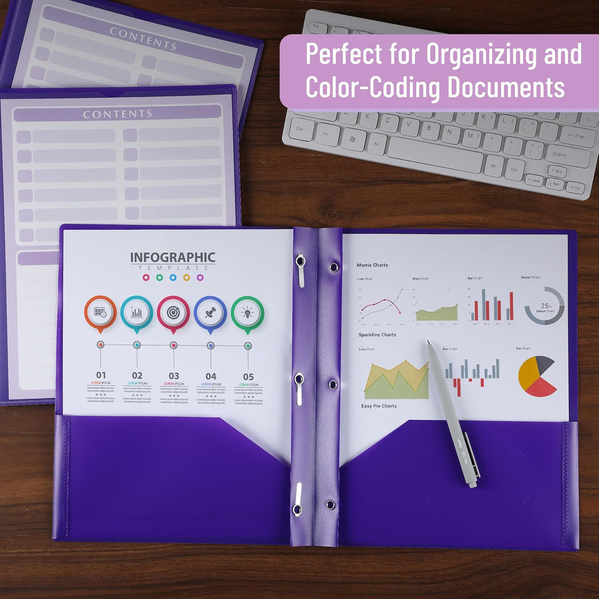 Mr. Pen- Plastic Folders with Pockets and Prongs, 24 Pack, Letter Size, Purple, Flexible Plastic Folders with Prongs