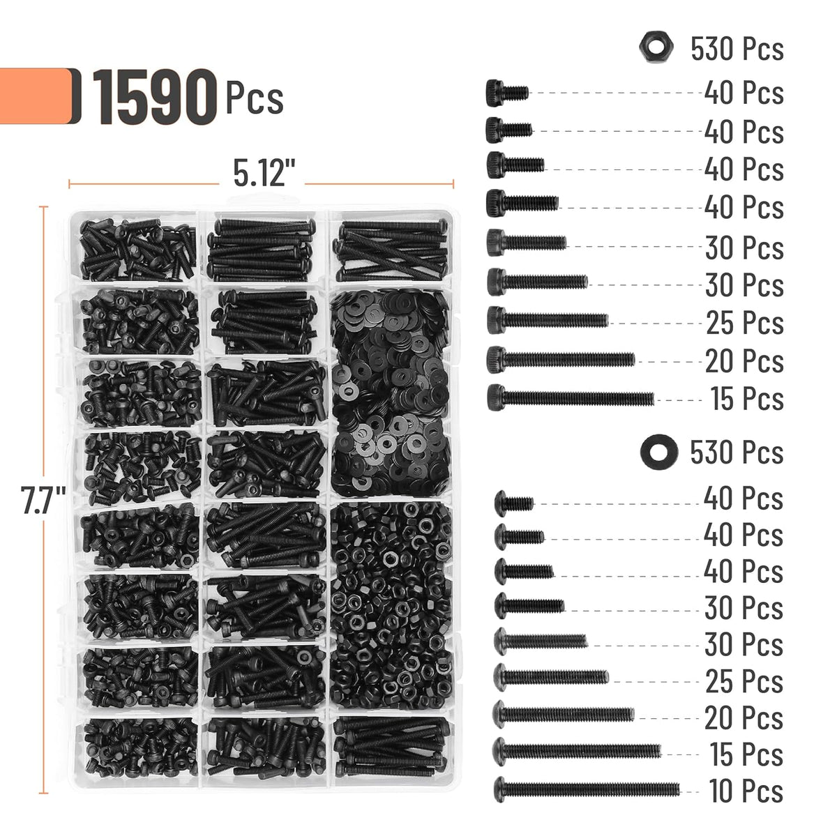 Mr. Pen- Nuts and Bolts Assortment Kit, 1590 pcs, Black M3 Screws 18 Sizes (5-35mm), Button Head and Socket Head Screws