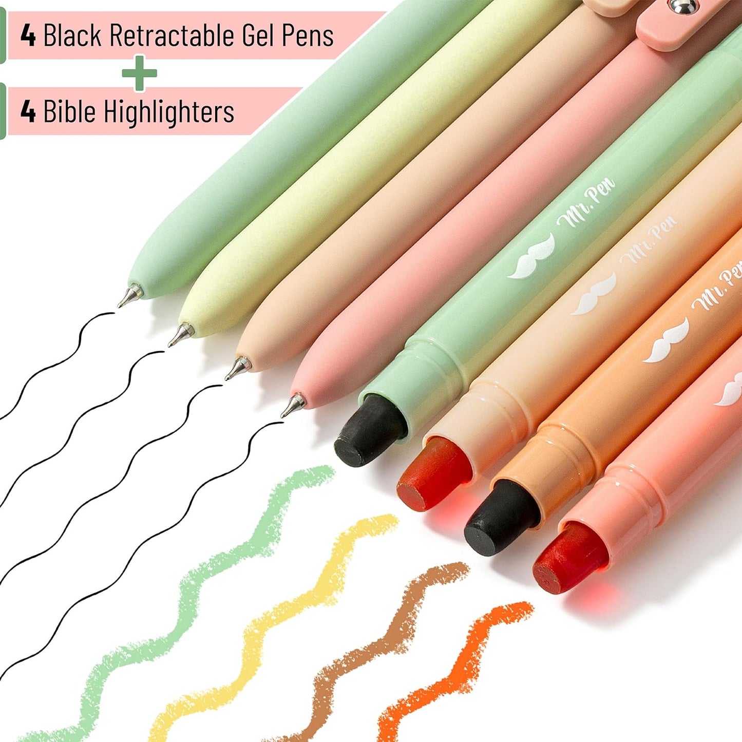 Bible Highlighters and Pens, 8 Pack, Pastel Barrel, Gel Highlighters, Gel Highlighter No Bleed Through, Bible Highlighters No Bleed, Bible Journaling Kit, Gel Pens and Highlighters