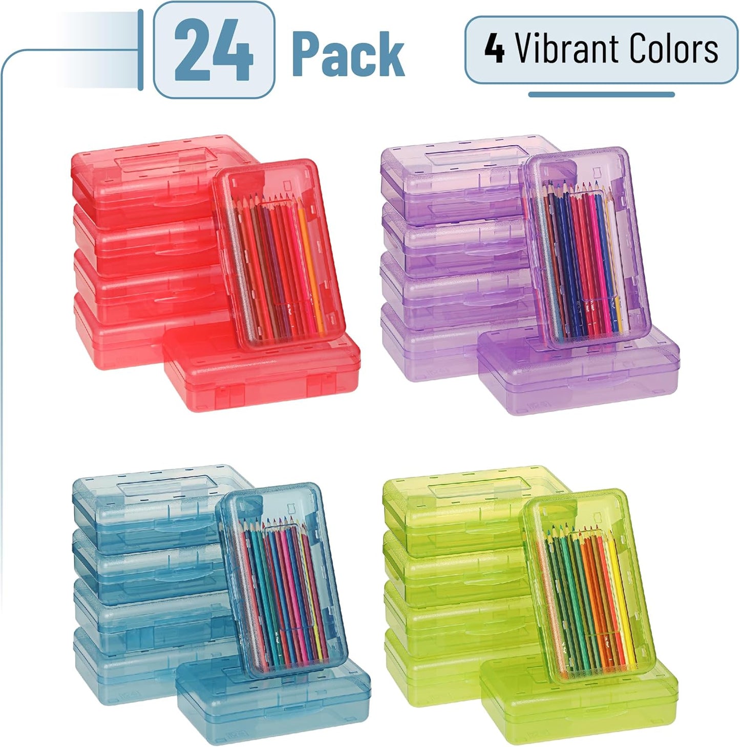 Mr. Pen- Pencil Box, 24 Pack, Assorted Colors, Plastic Pencil Box Case, Crayon Box, Plastic Pencil Case