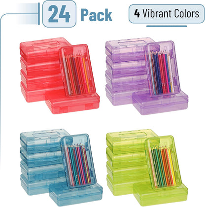 Mr. Pen- Pencil Box, 24 Pack, Assorted Colors, Plastic Pencil Box Case, Crayon Box, Plastic Pencil Case