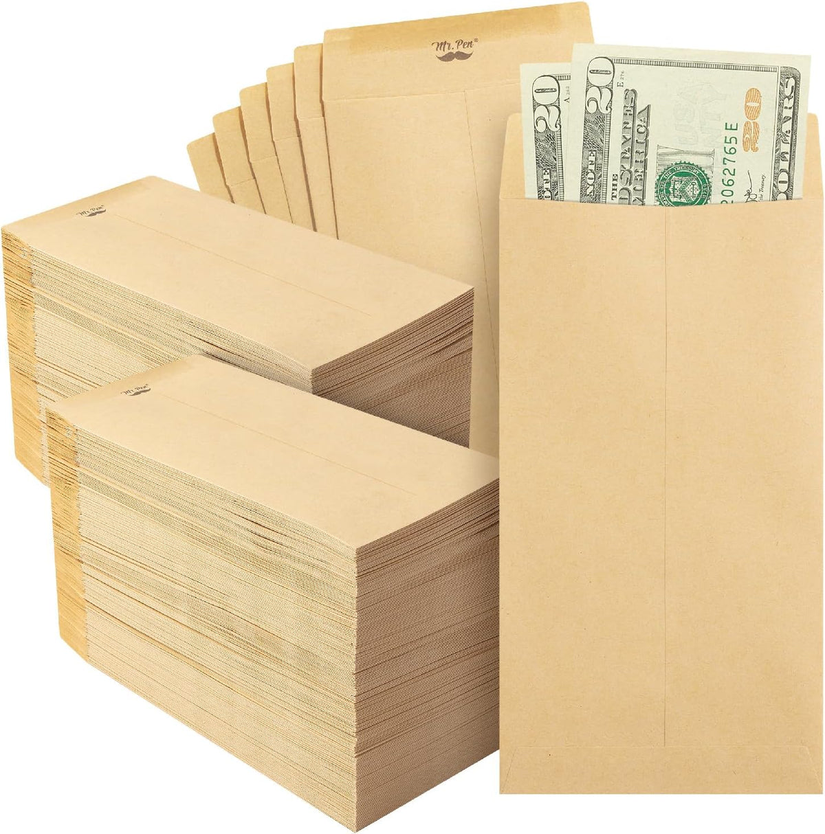 Mr. Pen- Money Envelopes for Cash, 6.5" x 3.5", 500 Pack, Bulk Brown Kraft Paper
