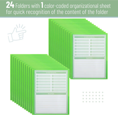 Mr. Pen- Plastic Folders with Pockets and Prongs, 24 Pack, Letter Size, Green, Flexible Plastic Folders with Prongs