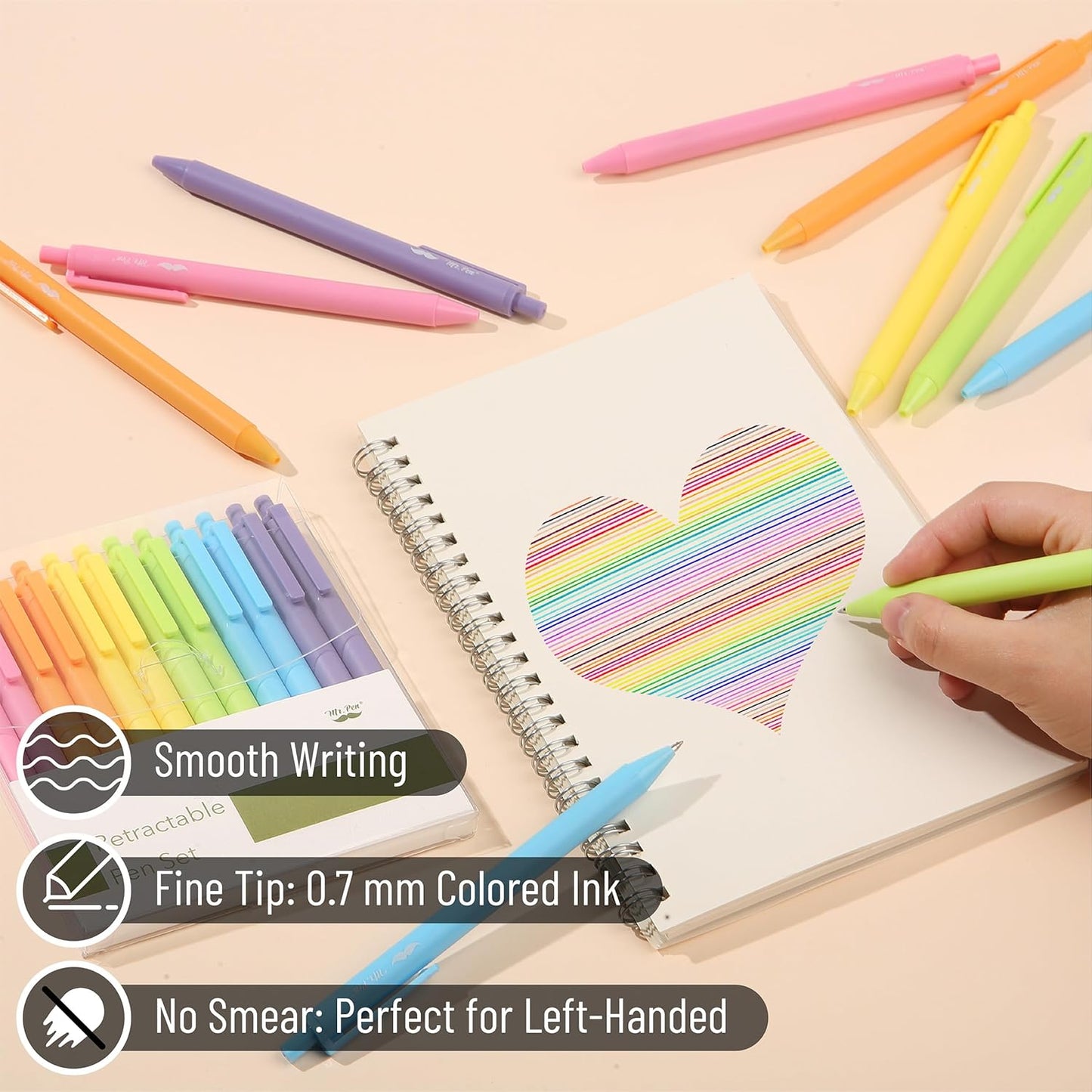 Mr. Pen- Retractable Gel Pens, 12 Pack, Bright Color Ink Gel Pens, Gel Pens Fine Point, Retractable Pens, Cute Pens, Gel Ink Pens