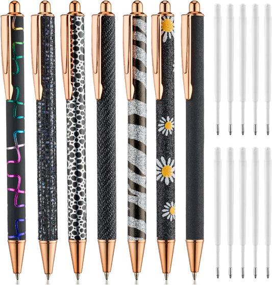 Mr. Pen- Fancy Pens for Women, 7 Black Ink Ballpoint Pens with 10 Refills, 1.0mm