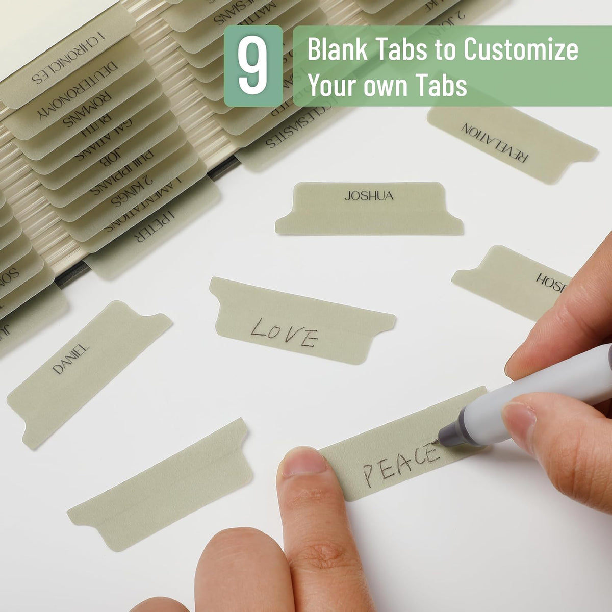 Mr. Pen- Laminated Bible Tabs, 75 pcs, Translucent Olive Green, Easy-to-Read & Apply, Tear Resistant Index Tabs for Women and Men